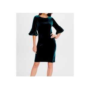 Emerald green velvet dress.